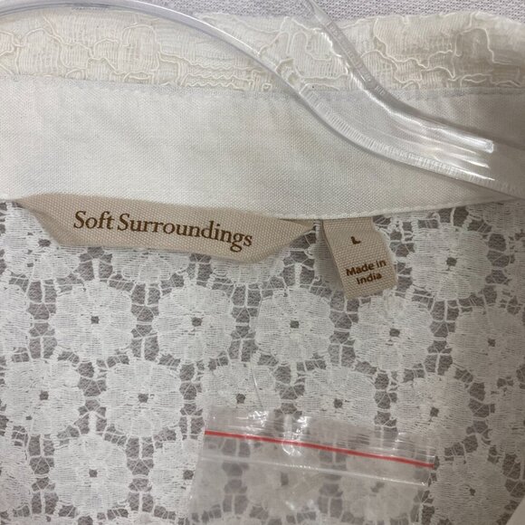 Soft Surroundings White Lace Floral Flare Sleeve Feminine Button Down Large - Picture 2 of 9